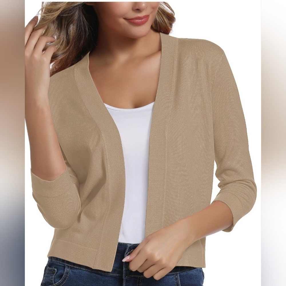 New with tags! Fashion Womens Large tan open front knit classy cardigan sweater